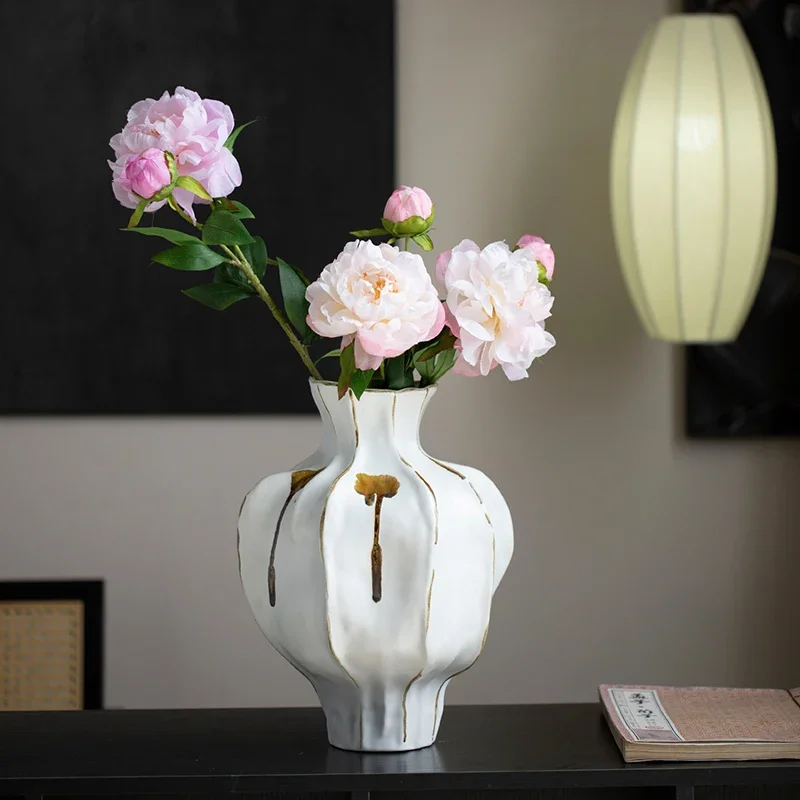Ceramic Nostalgic Vase Ornaments Artificial Flower Flower Vessel Minimalist Decoration Living Room and Office Home Decorations