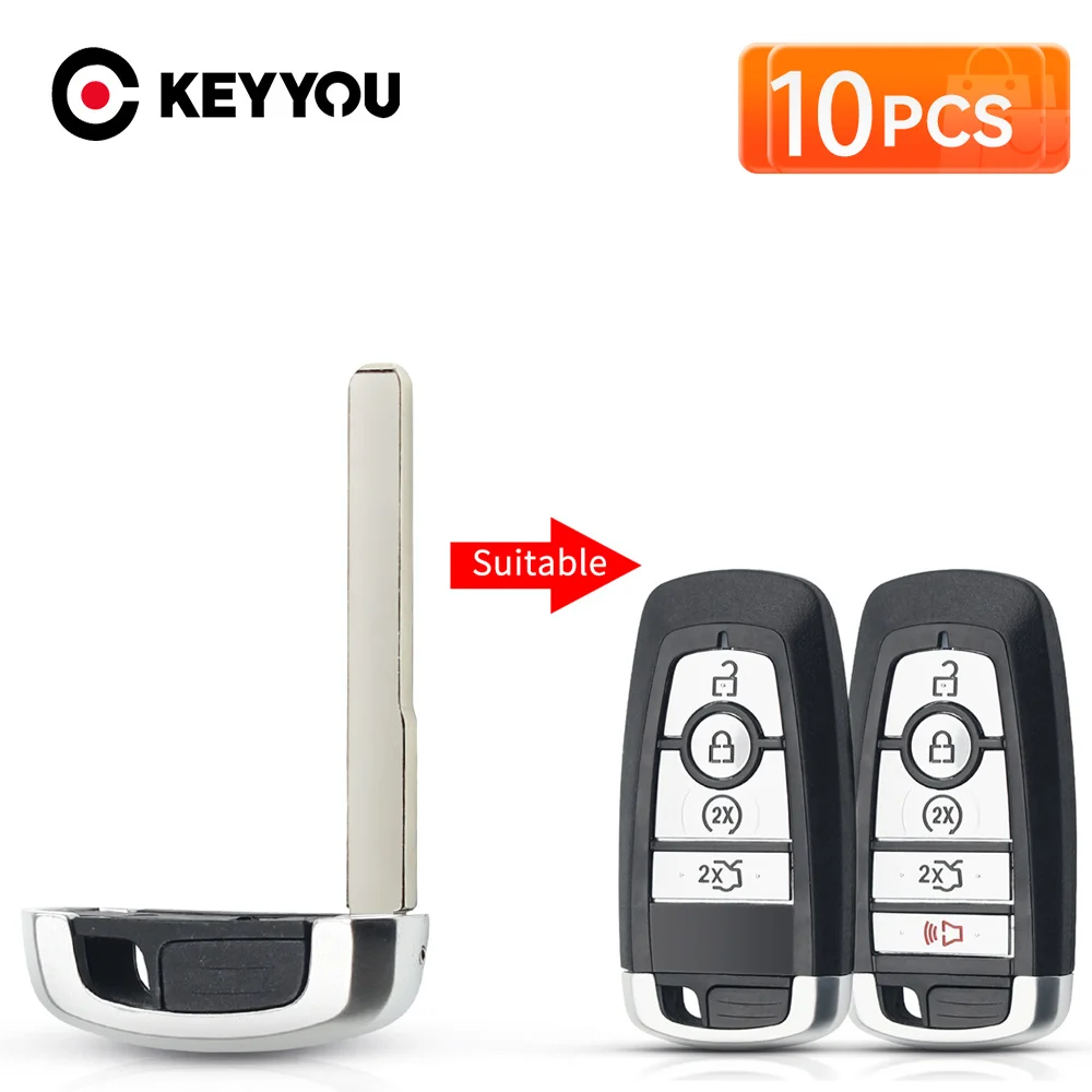 KEYYOU 10Pcs For Ford Ford Edge Explorer Expedition Fusion Mondeo 2017 2018 Uncut Emergency Remote Small Car Key Insert Blade