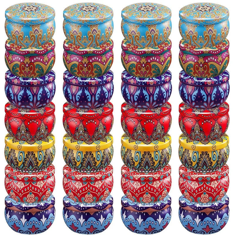 Tinplate Exquisite Bohemian Patterns Jar Scented Candles Gifts for Women Candles Sets Gifts Ideas for Women, Aromatherapy Candle