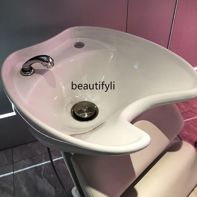 Flushing Bed Hair Saloon Dedicated Half Lying High-End Simple Hair Salon Hair Salon Ceramic Basin for Hair Washing Station