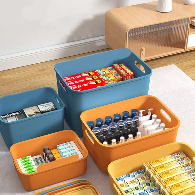 1Pcs Plastic Storage Bins, Stackable Baskets with Lid and Handle,Colorful Desktop Box Cubby Containers