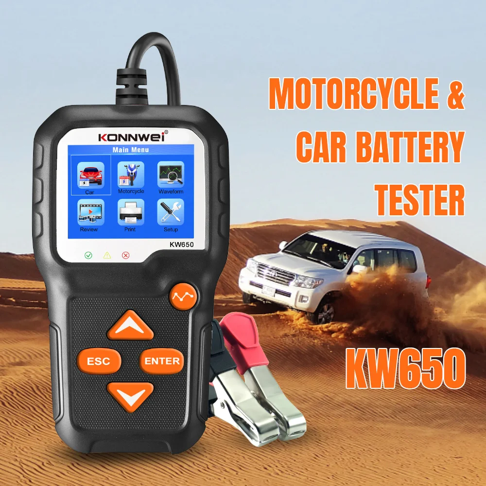 KONNWEI KW650 Car Motorcycle Battery Tester 12V 6V Battery System Analyzer 2000CCA Charging Cranking Test Tools