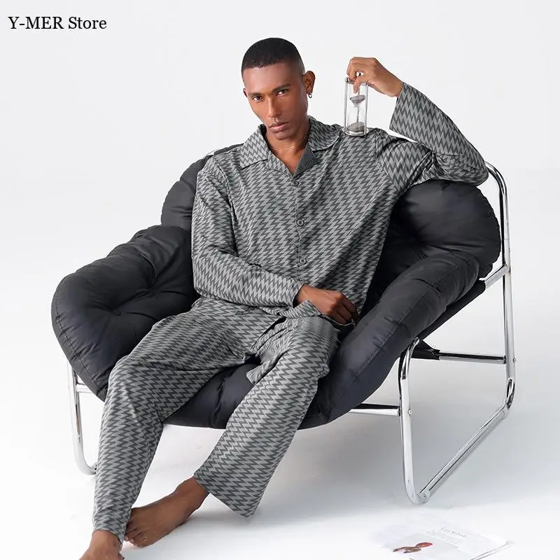 Long Sleeve Sleepwear Male Soft Modal Nightwear Soft Top Pants with Pocket Men Pijama Hombre Big Size 4Xl Outfit Homewear