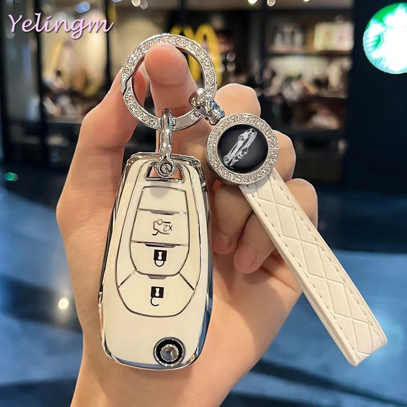 TPU Fernbedienungs-Klappautoschlüsselgehäuse mit 3 Tasten für Chevrolet Cruze Trax LS Badge Spark Sonic Aveo Tracker Onix RS Trailblazer