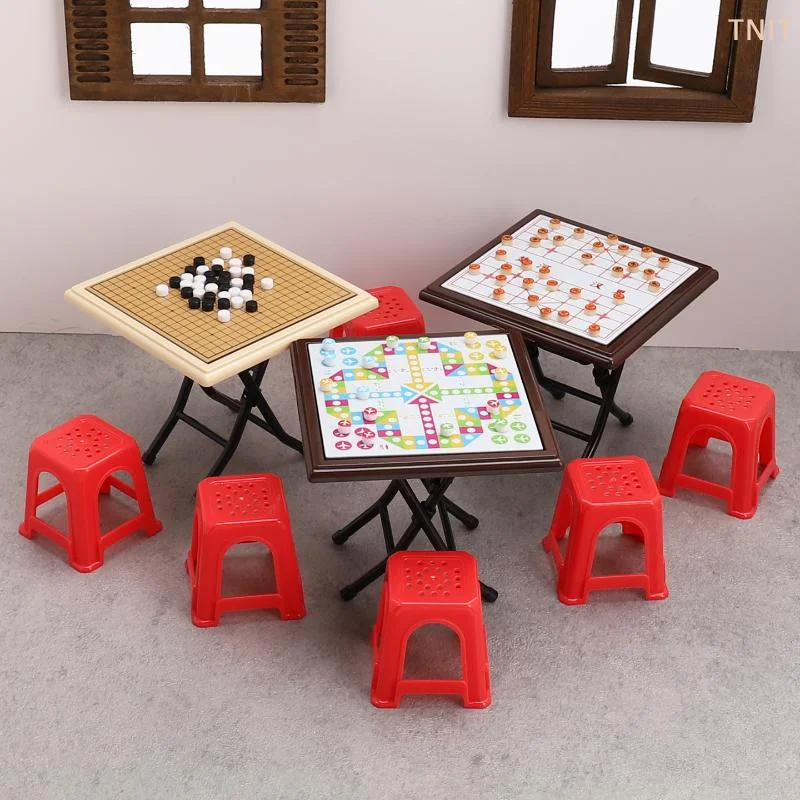 [J] 1 Set Dollhouse Mini Gomoku Chess Toy Simulation Miniature Flying Chess Model Doll House Accessories Desktop Decoration