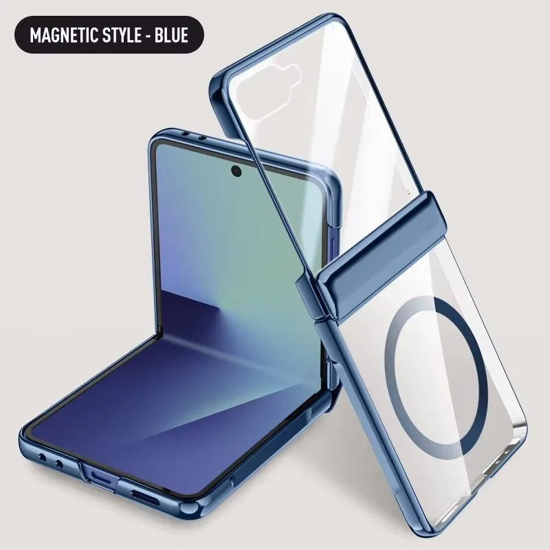 

Phone Case For Samsung Galaxy Z Flip 7 For Magsafe Wireless Charging Plating Shockproof Cover Full Protecti Tempered Glass Film