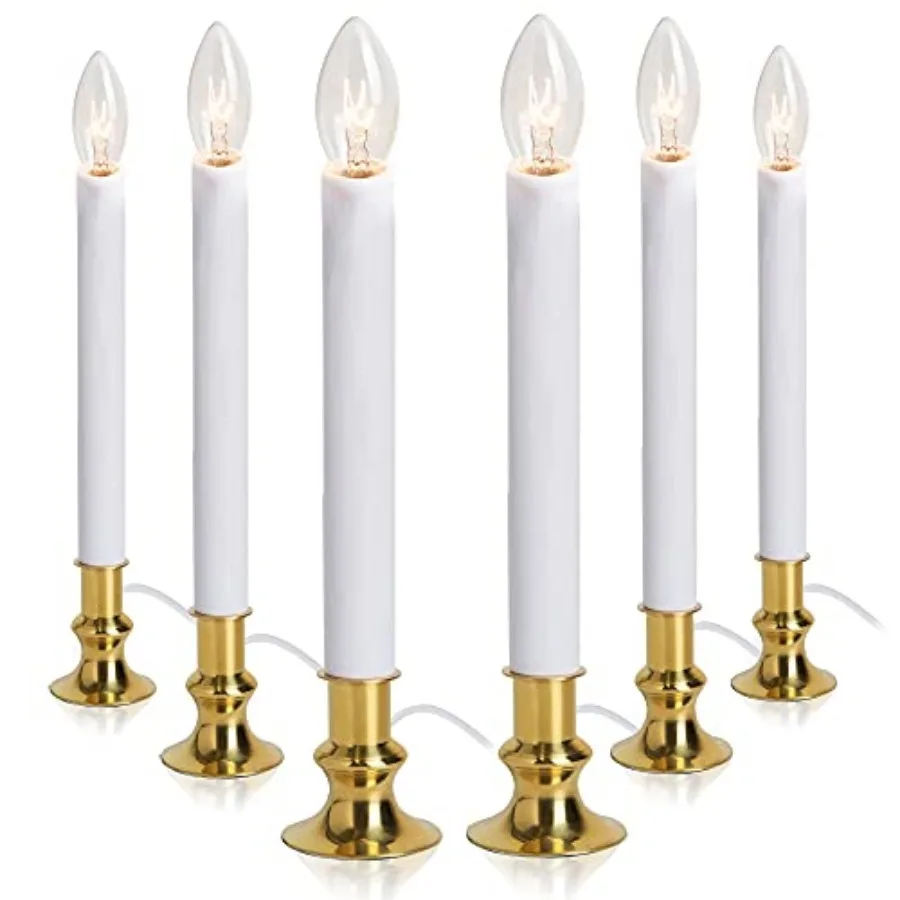 

Electric Christmas Window Lamp - - Brass-Plated Base with LED Bulbs Dusk-to-Dawn Auto Sensor Turns On in Dark Off in Light Read