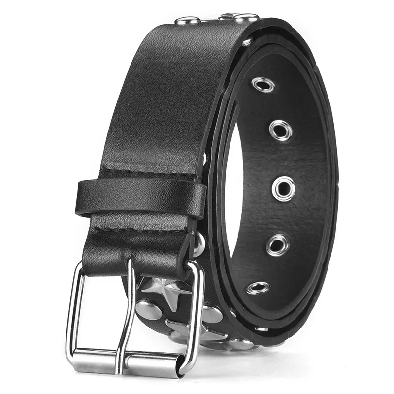 Women Men Studded Belt for Dress Jeans Ceinture Femme Punk Rivet Rock With Pin Buckle Star Beads Leather Belt Dropshipping