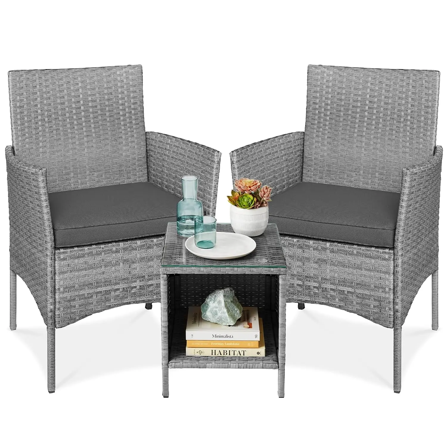 Outdoor Wicker Bistro Set 3-Piece Space Saving Patio Furniture W/Side Table For Garden, Customized