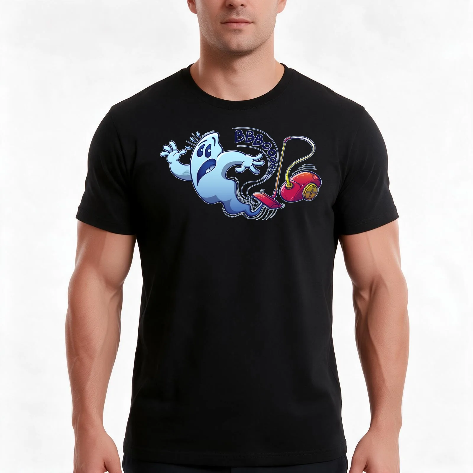 Ghost Vacuum Cleaner Nightmare T-Shirt, Summer Casual Cotton Tee, Oversized Streetwear Tops, Vintage Graphic Print, 100% Cotton