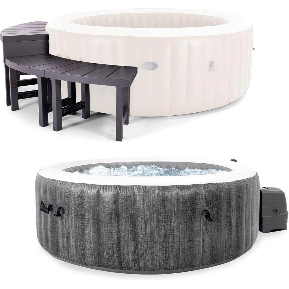 

Portable Inflatable Bubble Hot Tub Jet Spa with 2 Medium and 2 Tall PureSpa Accessories Benches, Outdoor Hot Tubs