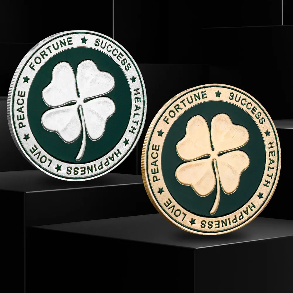 Lucky Clover Art Challenge Souvenir Coins Plated Encrusted Collectible Coins Good Luck To Accompany The Bearer For Decorations