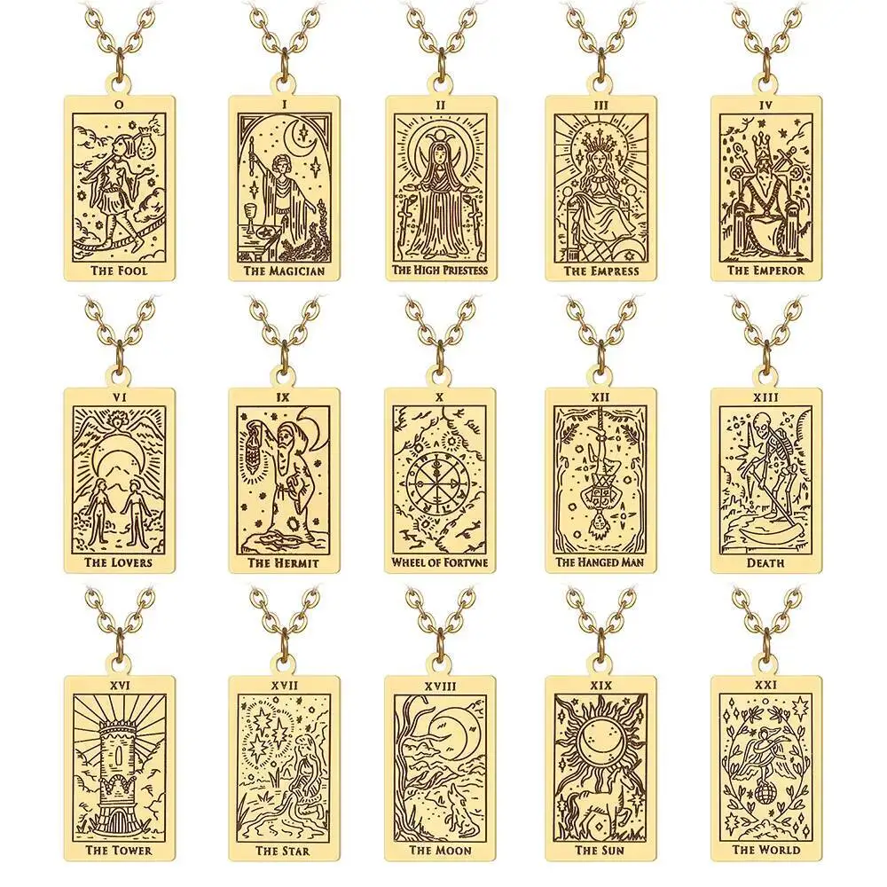 Fashion Tarot Card Pendant Necklace Mysterious Power Jewelry Gift In Stainless Steel