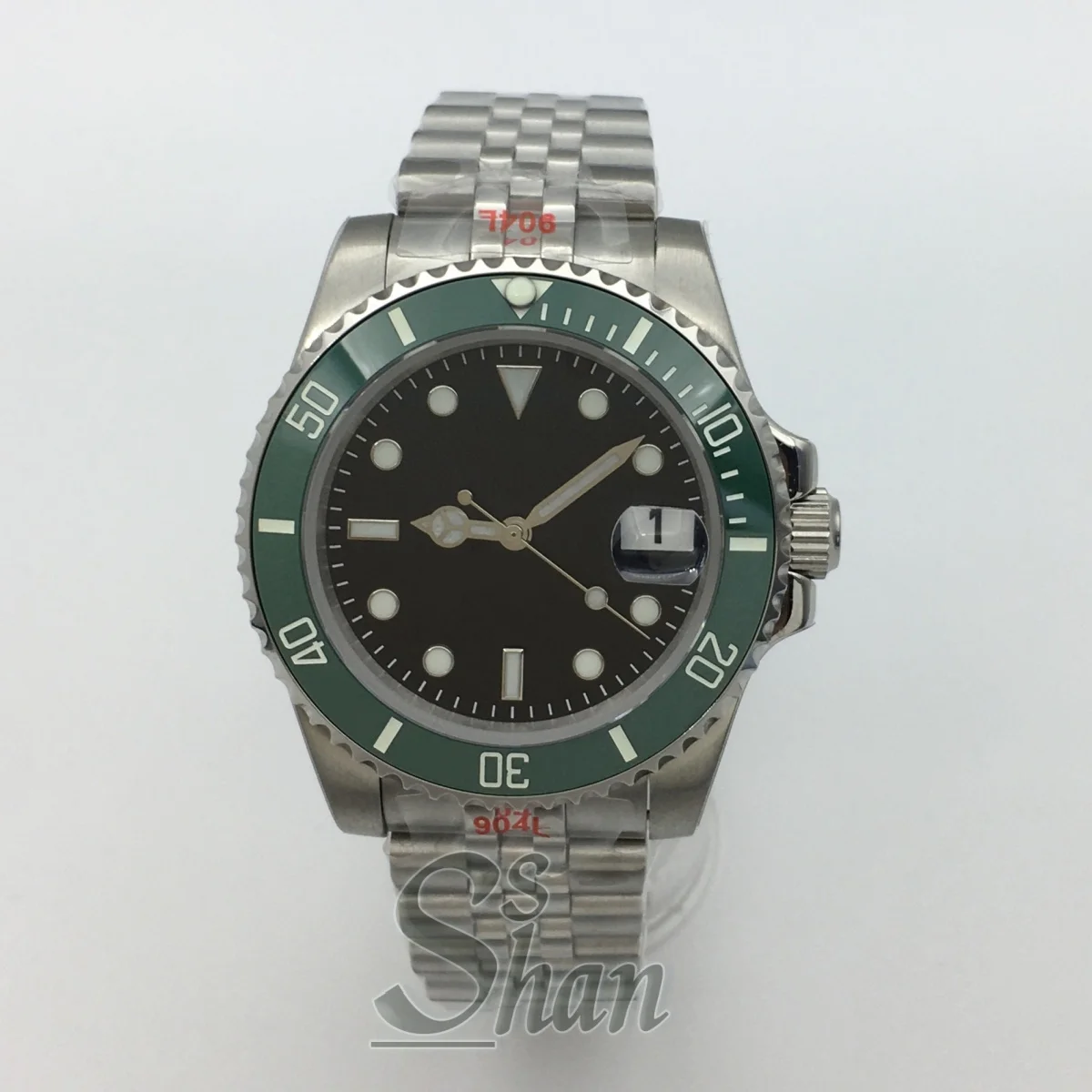 40mm ブラックとブルーのメンズ自動機械式ダイビングウォッチ NH35A PT5000 サファイアガラス ブルーグリーン照明付きダイヤルとベゼル