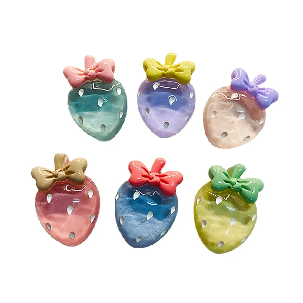 

50pcs Resin Bow Strawberry Flatback Bead For Sewing Scrapbooking Craft Diy Figurines Shoes Buckle Headwear Cellphone Decoration