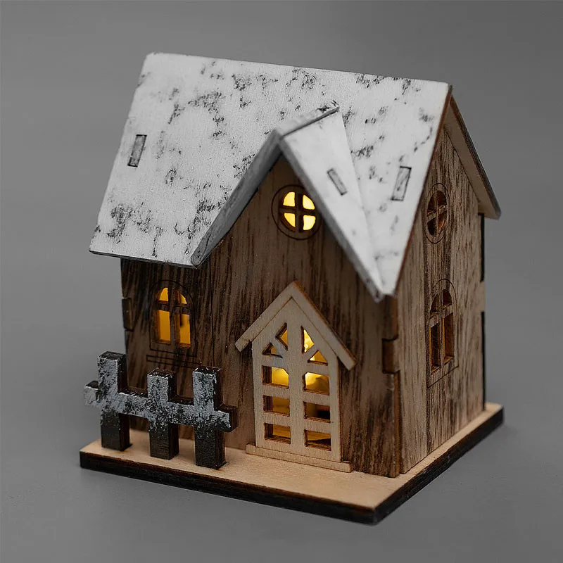 Christmas Luminous Decoration Log Cabin Christmas Snowscape Ornaments LED Wooden Mini House Dollhouse Miniature Kids Gifts