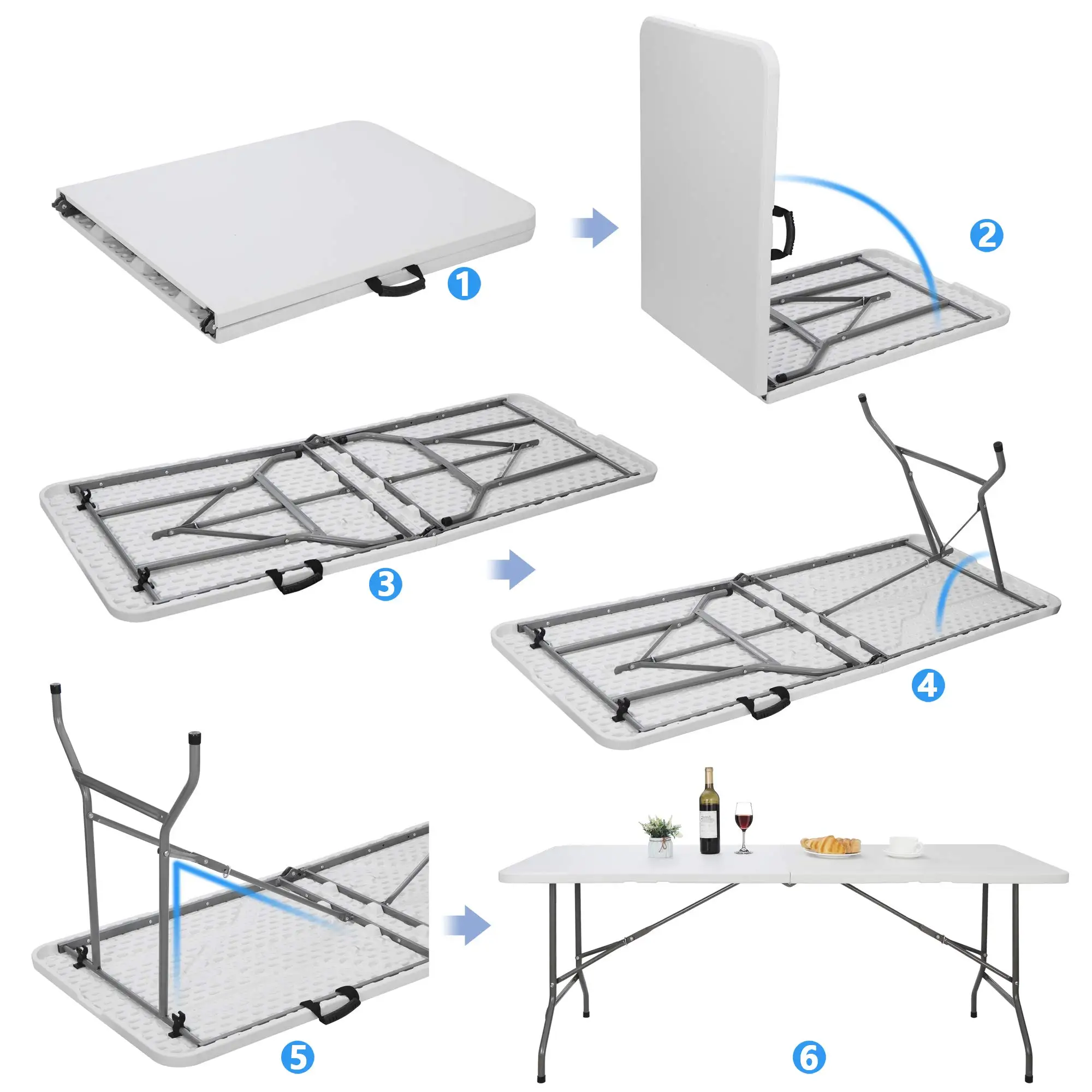 Portable  Plastic Folding Table for Indoor Outdoor Heavy Duty Fold-in-Half Picnic Party Camping Barbecues Table