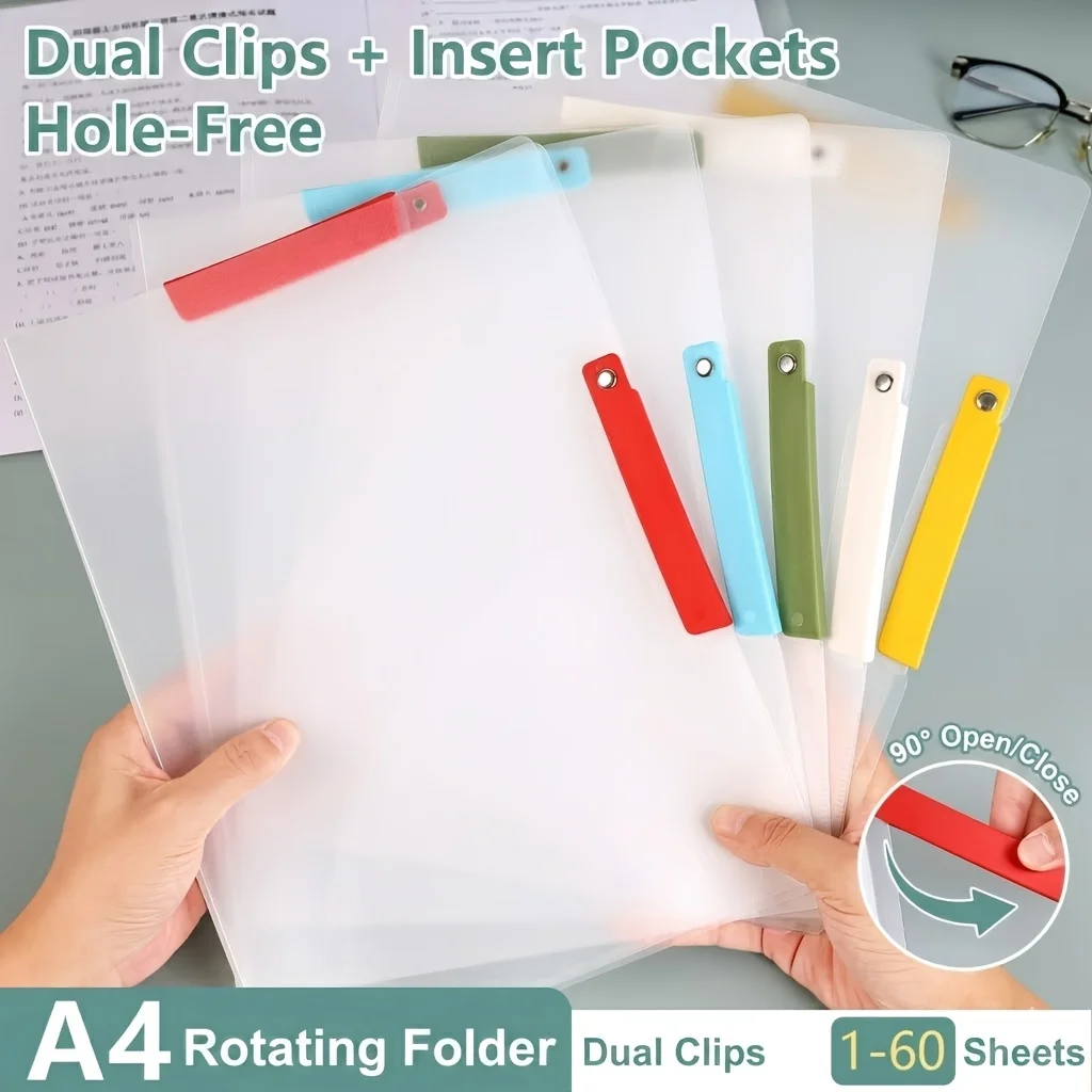 7pcs Thickened Transparent Rotating Side Opening Buckle A4 Information Test Paper Storage Portable Office Folder Swing Rod Clip