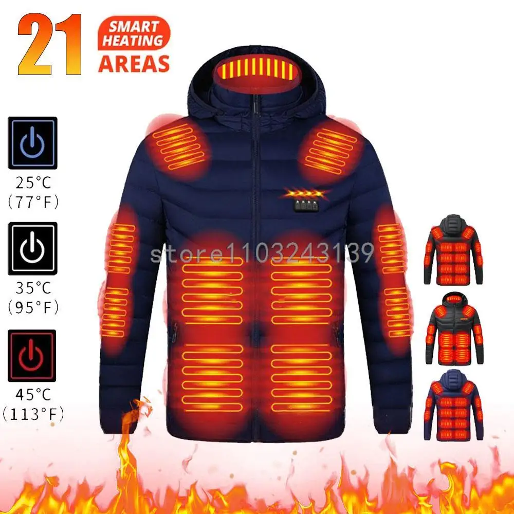 21 Areas USB Heating Jackets Men Winter Warm Heated Parkas Electric Heated Jackets Waterproof Warm Jacket Coat Plus Size 6XL