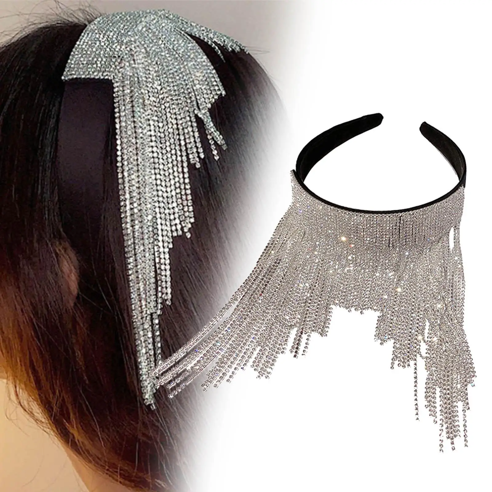 Moda feminina charme cabeça corrente strass crysatal headpiece bandana casamento baile eveing acessórios para o cabelo