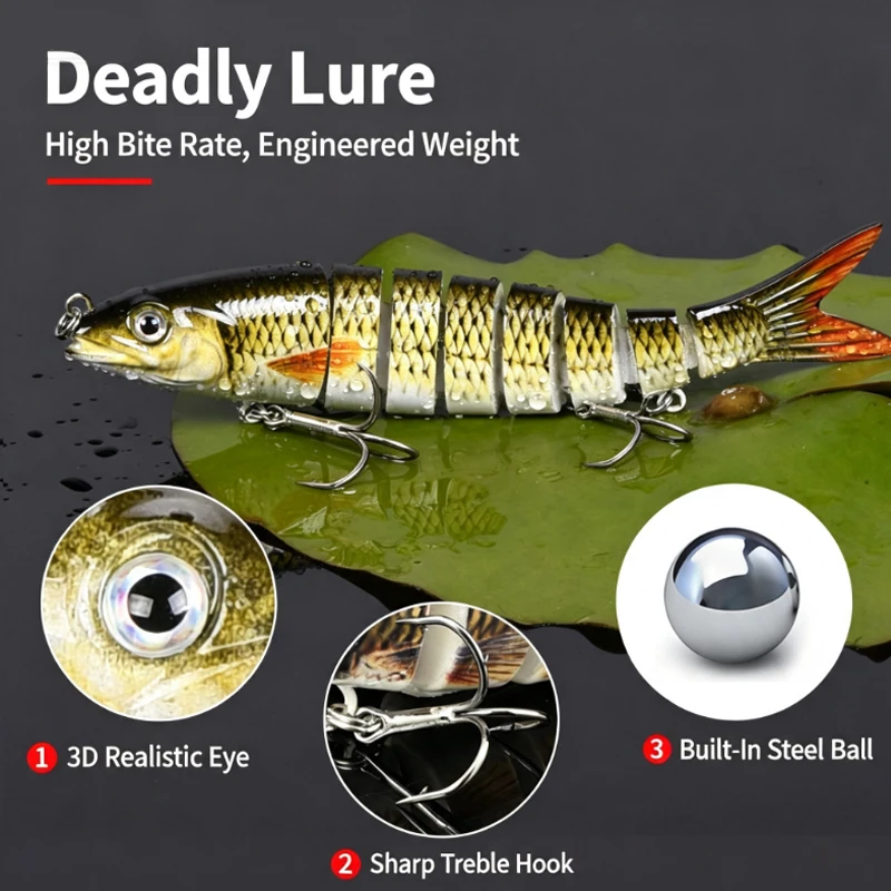 8 Segment Jointed Swimbait Sinking Fishing Lure Hard Crankbait Multi Joint Artificial Bait for Bass Pike Trout Walleye Fishing