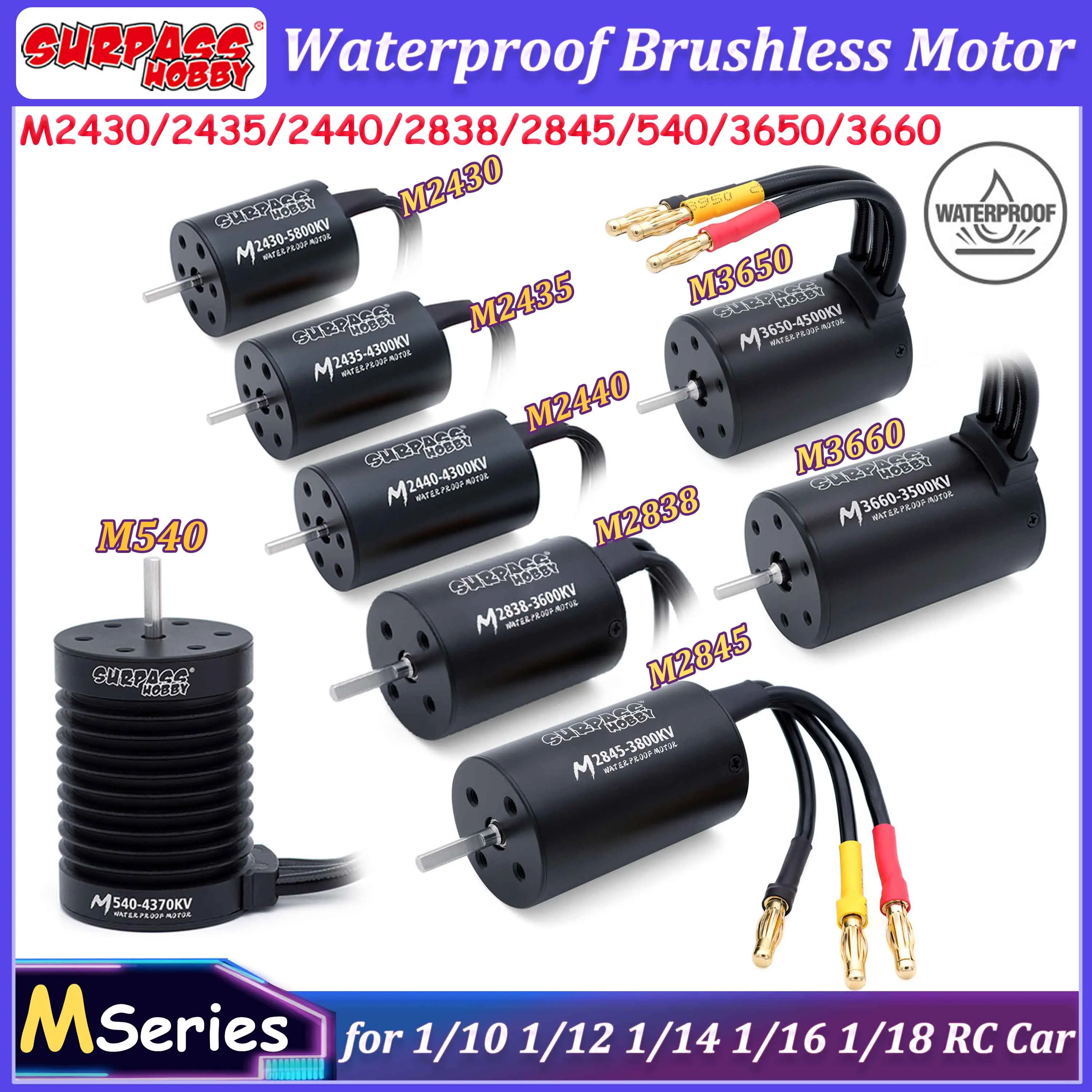 SURPASS HOBBY Brushless Motor M2430/2435/2440/2838/2845/540/3650/3660 Wasserdicht für Wltoys 1/10 1/12 1/14 1/16 1/18 RC Auto Boot
