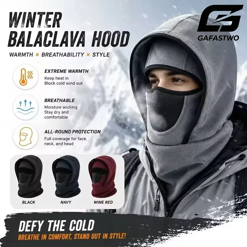 Winter Multifunctional Warm Hat Cold-Resistant Thick Fleece Hood Neck Gaiter Face Mask Combination for Extreme Cold Protection