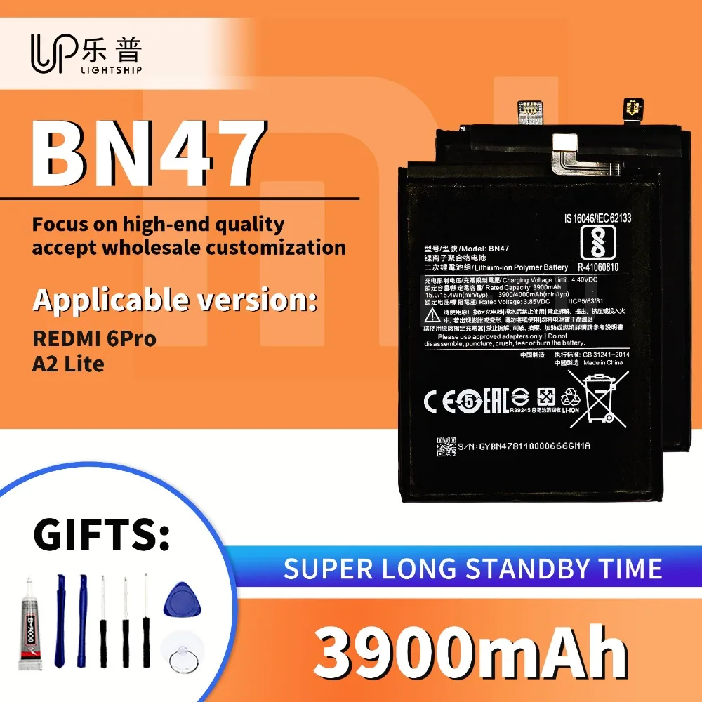 

Original High Quality Battery for REDMI 6Pro Mi A2 Lite Zero-Cycle Replacement Battery BN47 3900mAh for redmi 6 Pro Mi A2 Lite