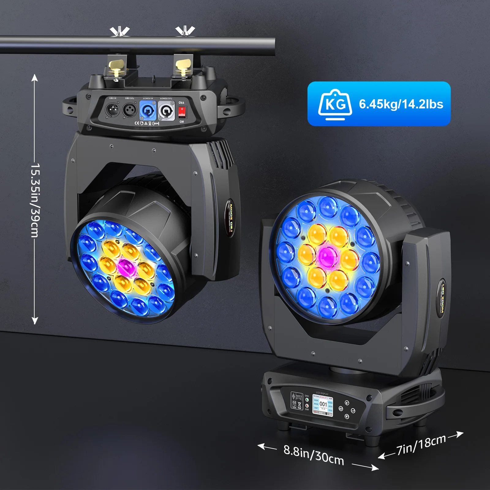 U'King 200W Beam Wash Zoom Moving Head Light 19X10W RGBW ไฟ LED DMX512 DJ Light สําหรับ DJ Disco KTV บาร์ไนท์คลับ