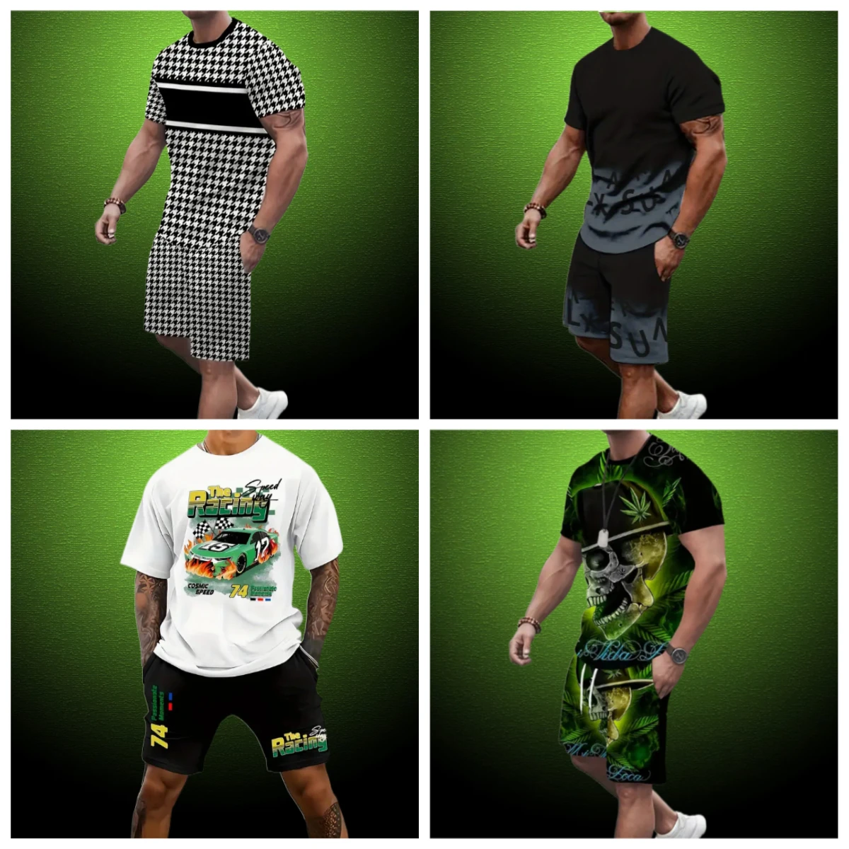 

2025 Summer Fashion New Men's Sports Shorts Short Sleeve T-shirt Style Casual Shorts Set Retro Cool Breathable and Two Piece Set