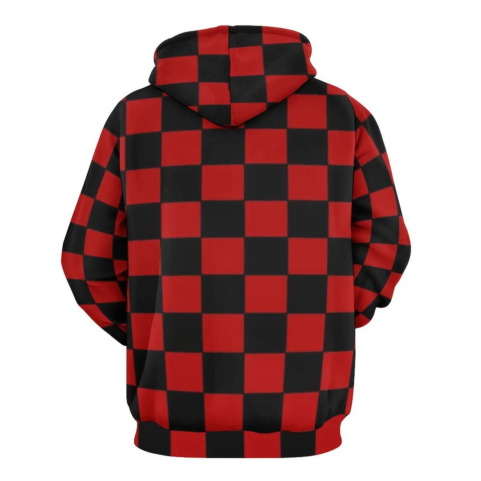 Retro Checkerboard Casual Hoodies Checkers Black and Red Pullover Hoodie Couple Long-Sleeve Classic Loose Oversized Clothing