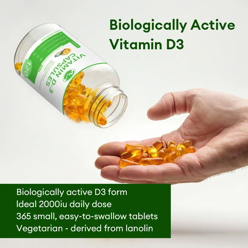 50000 IU Vitamin D3 Capsules - Support Brain Heart Joint Bone Skin Hair Nail Health Antioxidant Support Immunity Boost GMP