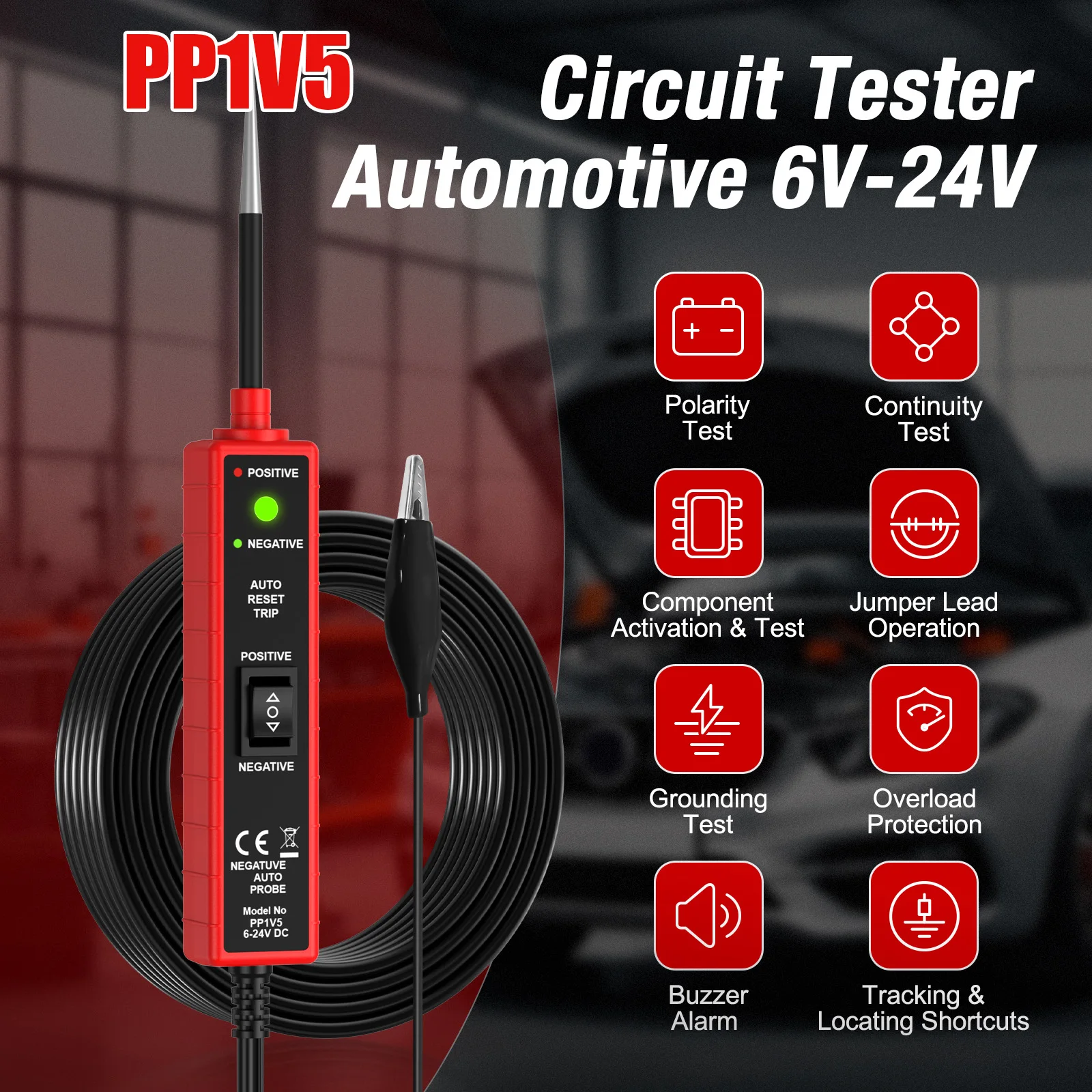 2PCS PP1V5 Car Electrical Tester DC 6-24V Car Circuit Probe Detector Polarity Identification Continuous Short Circuit Tester
