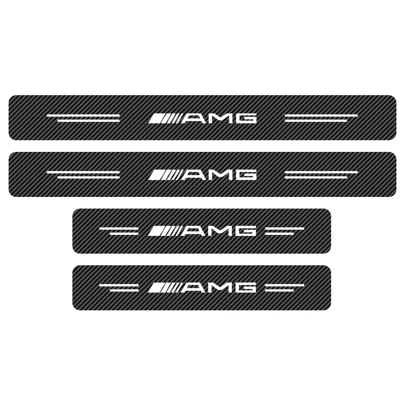 For Mercedes Benz AMG C300 W205 W211 W210 CLA GLA AMG 4Pcs Carbon Fiber Car Sticker Auto Door Threshold Waterproof 3D Stickers