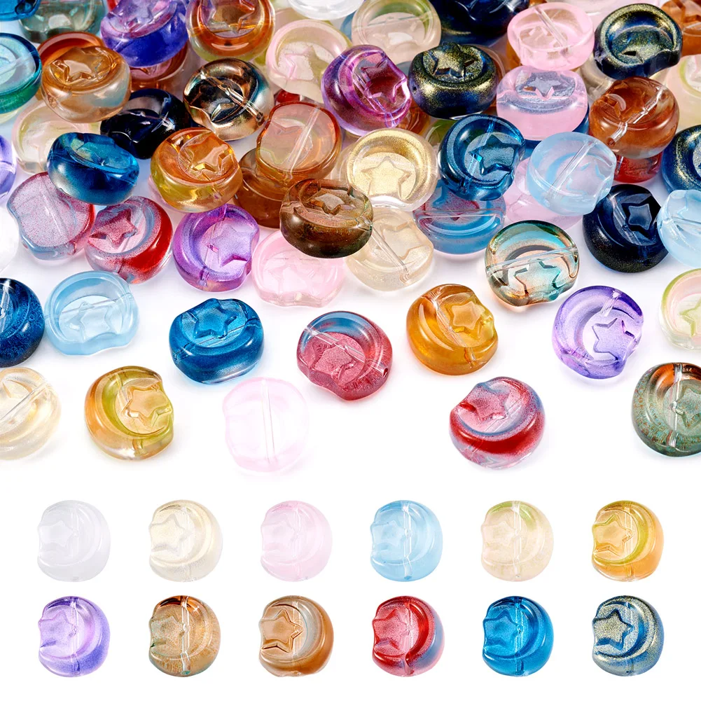 

120Pcs Star Moon Glass Beads Loose Spacer Beads for Earring Necklace Hairpin DIY Jewelry Accessories Crafts Findings 14x12x6mm