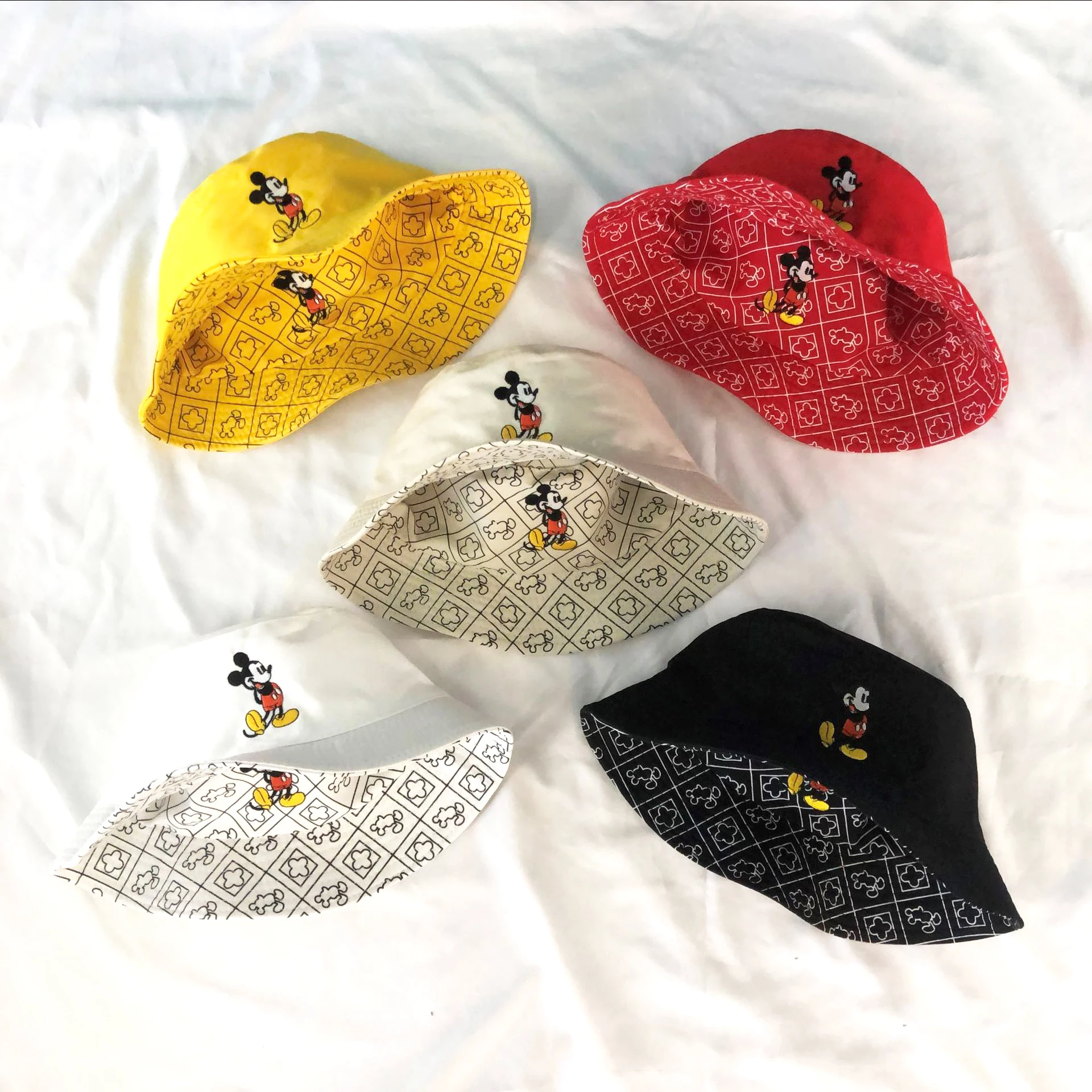 Mickey Mouse Cartoon Universal Fisherman Hat Double-sided Printing Cotton Cap Birthday For Kids Gifts Circumference 56-58cm