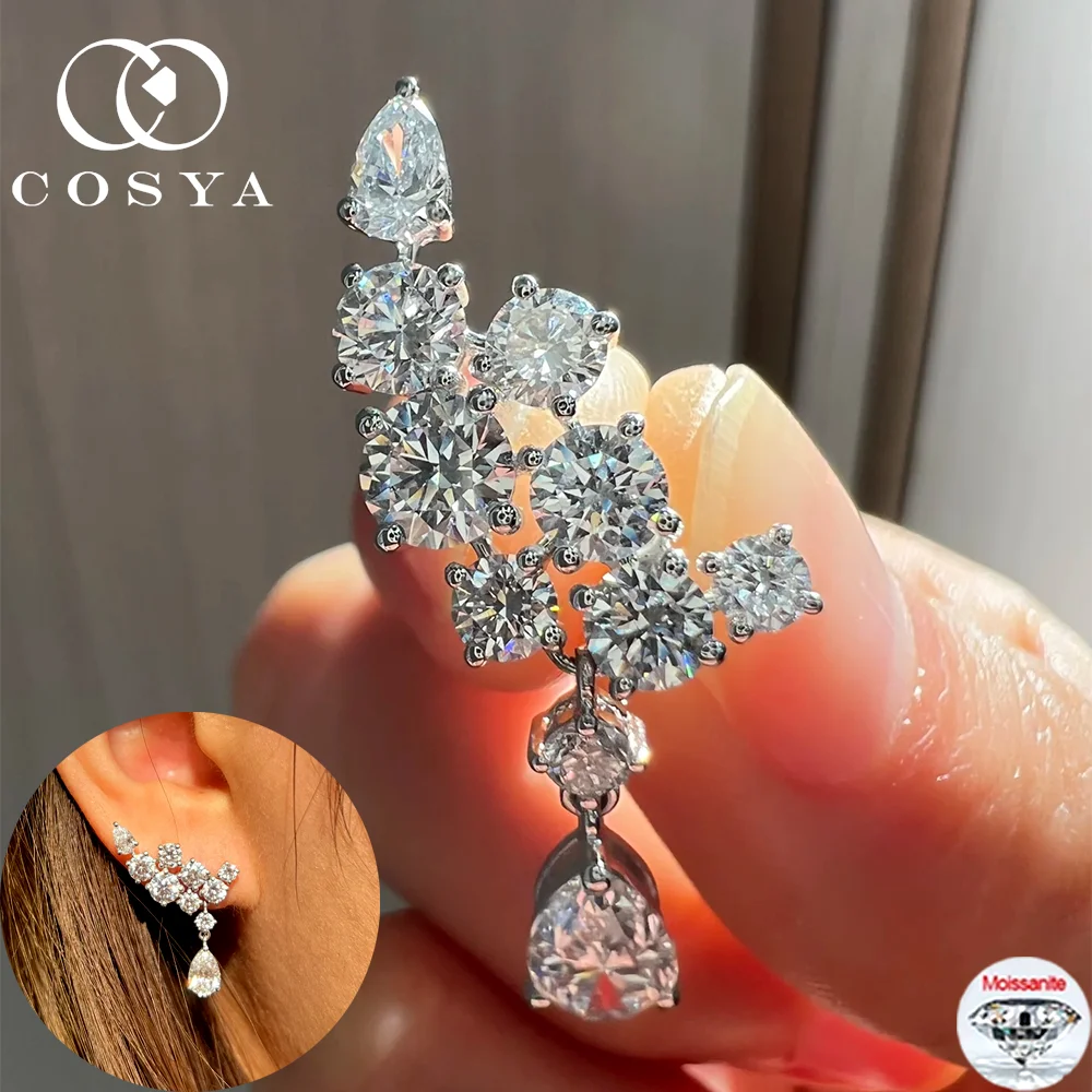 

COSYA серьги с муассанитом S925, серебро D, цвет, сверкающие лабораторные серьги с бриллиантами и крыльями в форме капли воды для женщин, свадебные ювелирные украшения