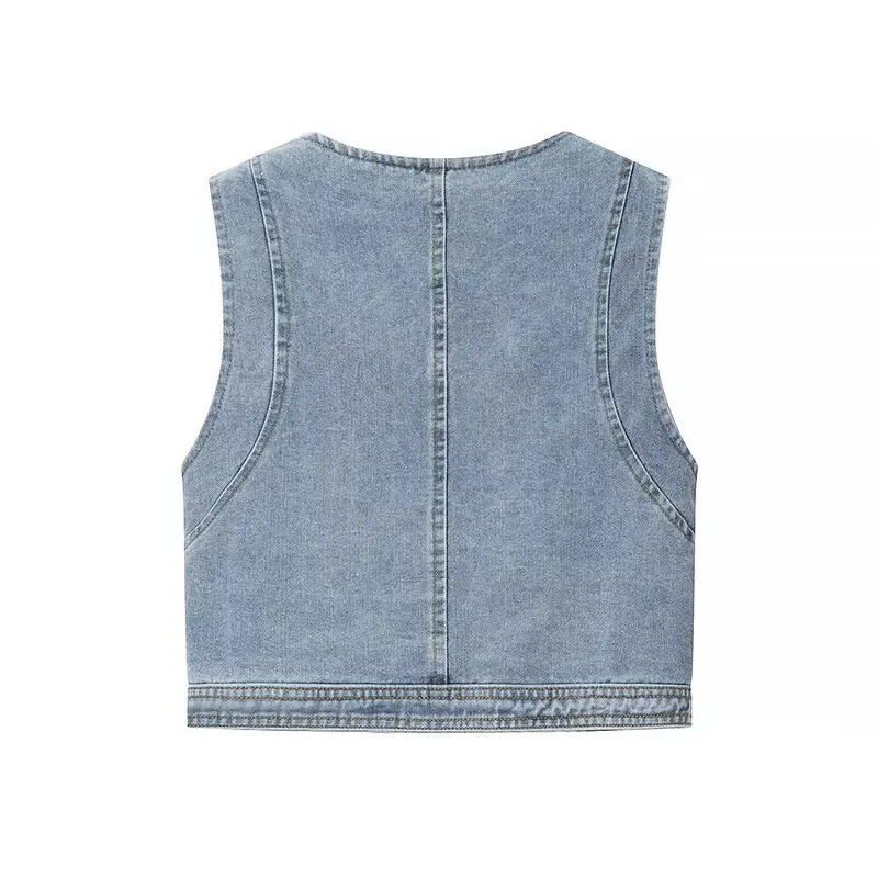 

Faionable round Ne Svel Denim Vest Jaet Women's Summer 2025 Slimming Versatile Sle Commute Pure Color ort Length