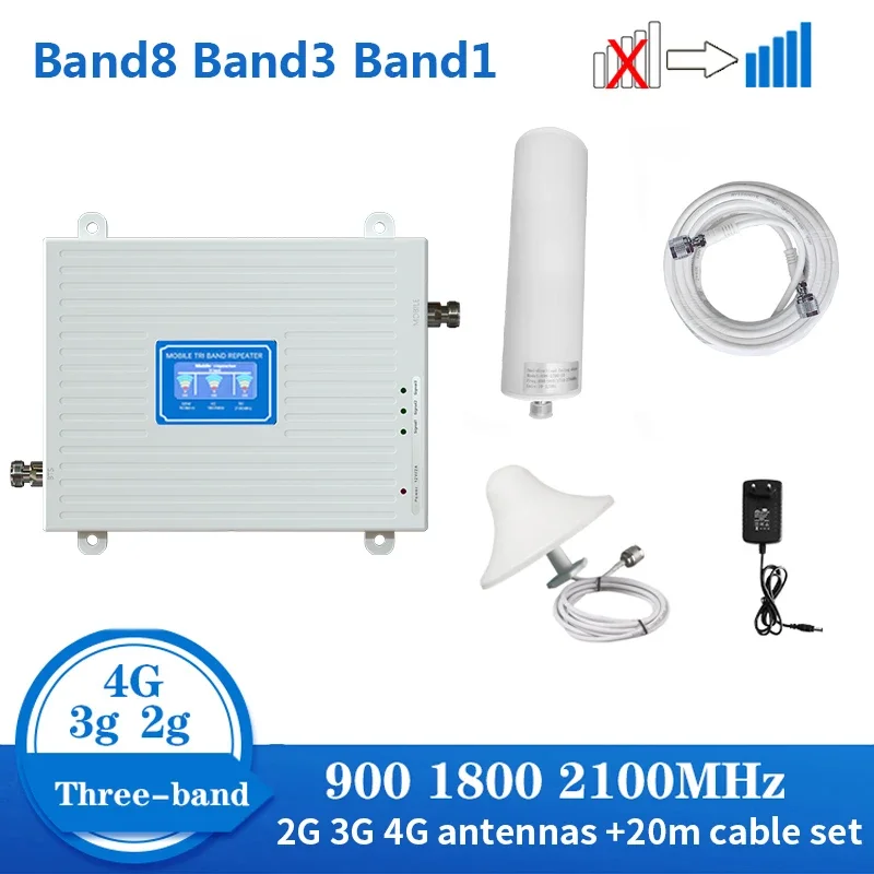 Трехдиапазонный усилитель сигнала, 2G,3G,4G,GSM 900 + DCS LTE 1800 Band3 + UMTS WCDMA 2100 ретранслятор мобильного сигнала Band1, усилитель сотовой связи