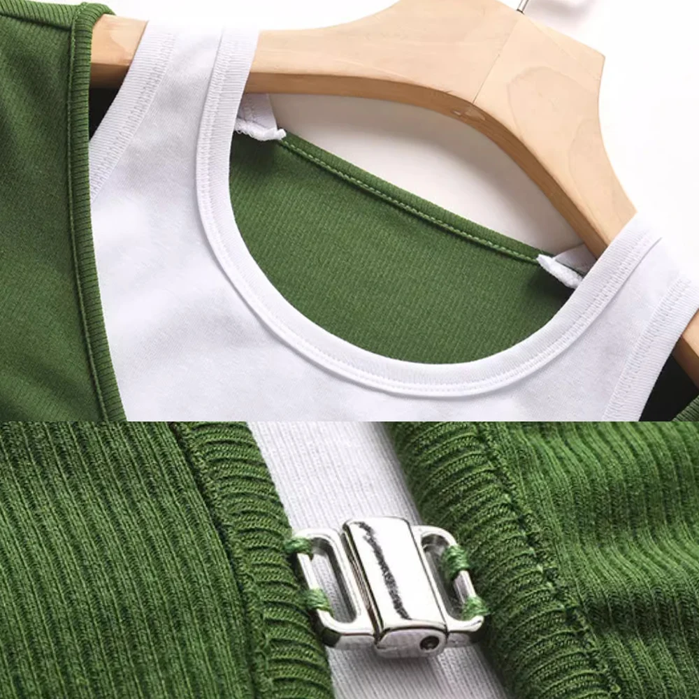 Early autumn beautiful little shirt, women's fake two-piece knitted shirt, green top long sleeved casual high-end outerwear 3XL