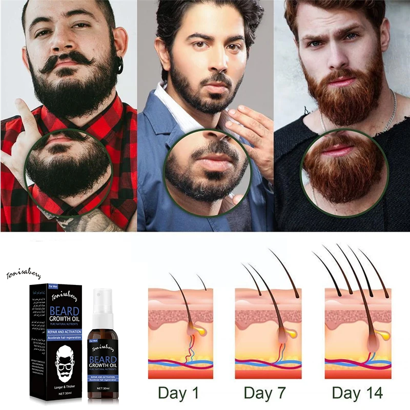 Beard Growth Essential Oil Serum, Barba de crescimento rápido, Hidratante para homens, Óleo de semente de uva, Nutre os folículos capilares, 30ml