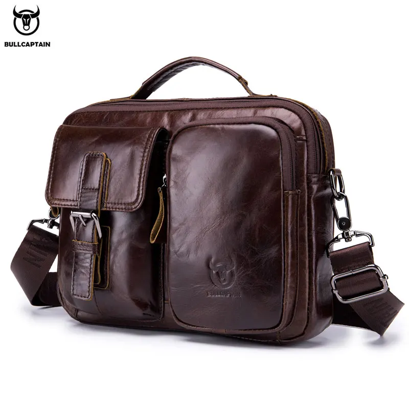 BULLCAPTAIN-Bolso cruzado de cuero genuino para hombre, maletín informal de negocios, bandolera de hombro, nuevo