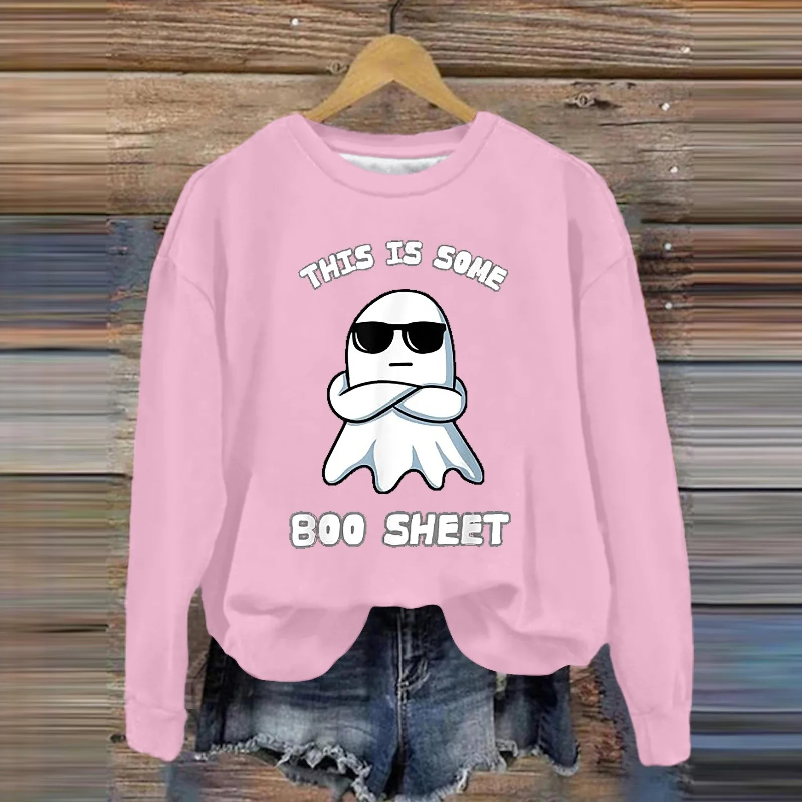 

Halloween Sweatshirts For Women Fashion Long Sleeve Crew Neck Cute Lazy Sweatshirts Letter Ghost Print Street Halloween Clothes