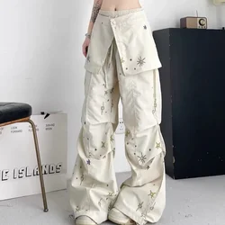 American retro washed blue Leopard casual pants women's autumn and winter relaxed fashion temperament casual skirt mop pants.