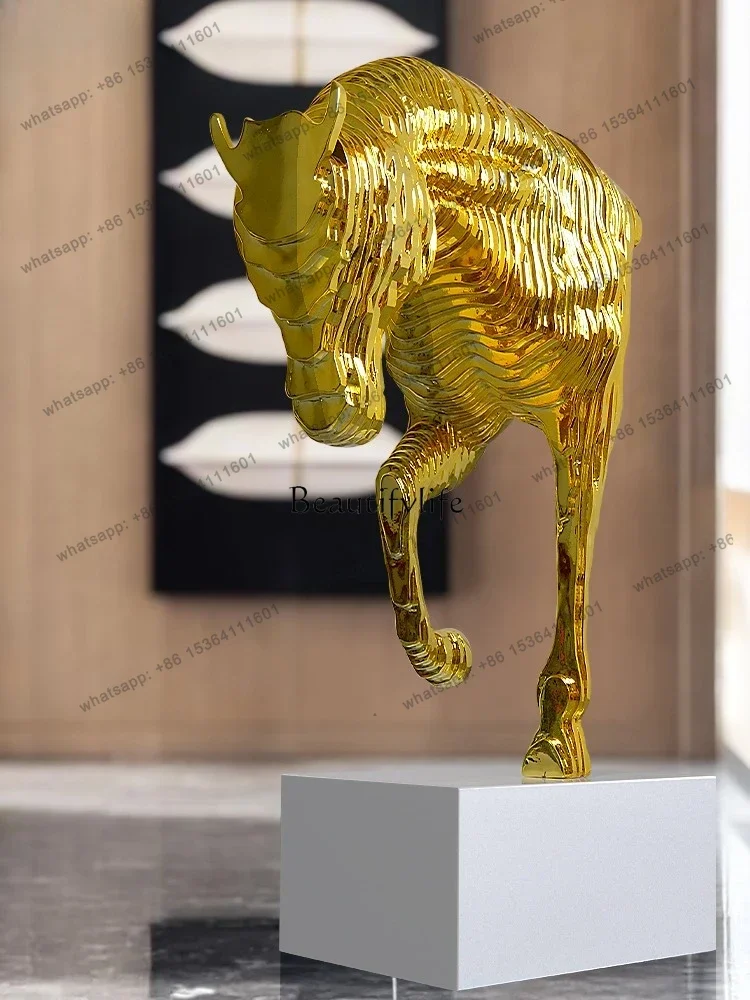 yj7 Hotel lobby living room horse head floor ornament large floor-to-ceiling horse head sculpture art abstract