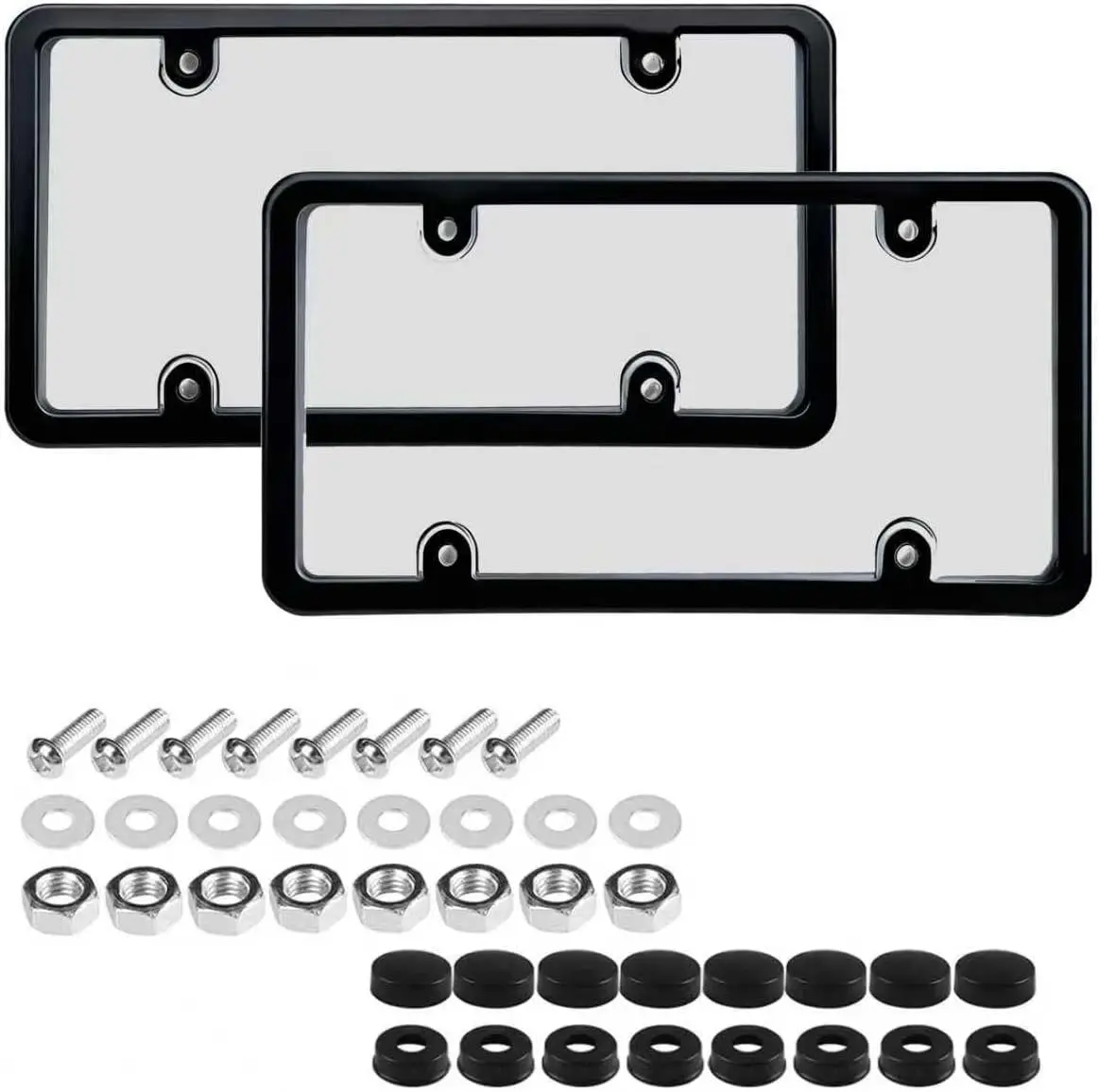 

Black 2PC License Plate Frame with Screws for Easy Installation