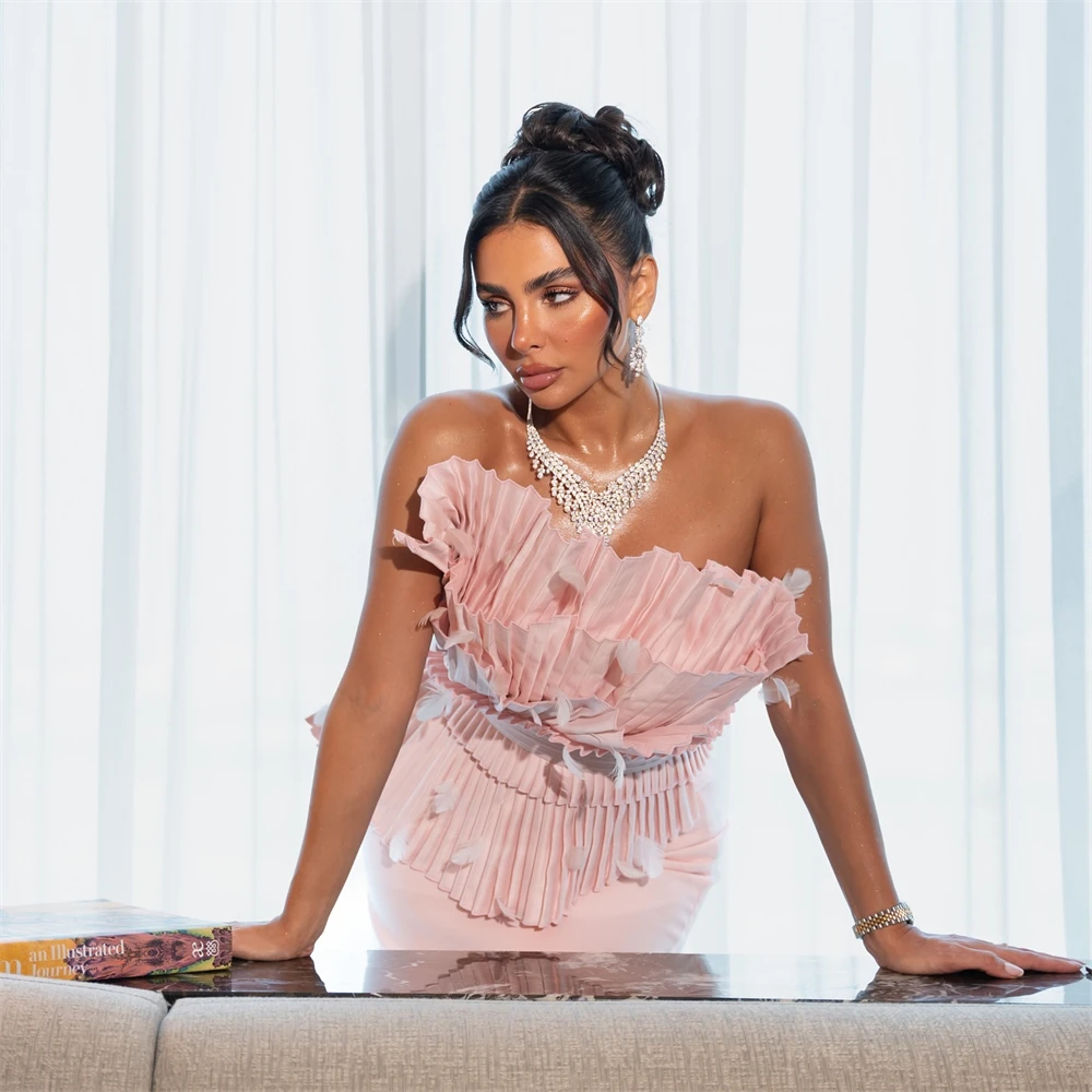 Abito da sera in jersey rosa morbido personalizzato Abiti da ritorno a casa senza maniche senza spalline alla moda Abiti squisiti per occasioni speciali