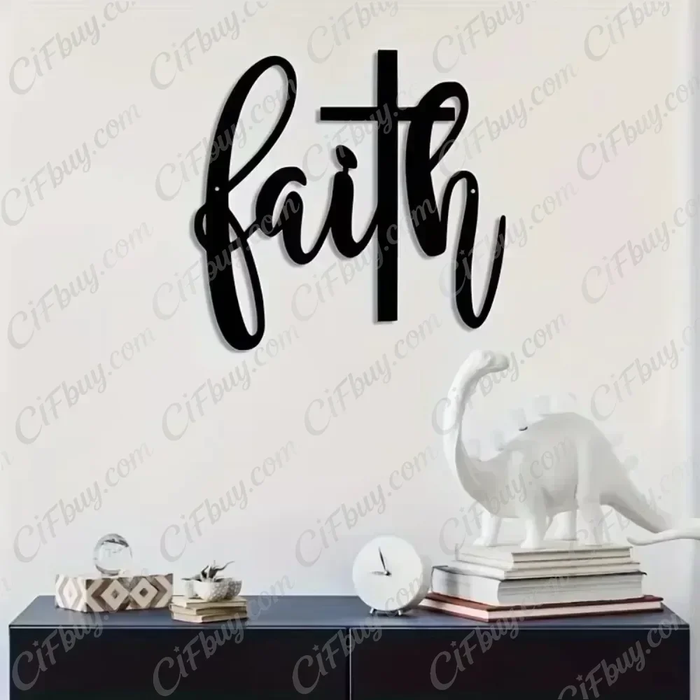 CIFBUY Metal Faith Cross Wall Decor Iron Art Sculpture Religious Christian Wall Art Accent For Living Room Bedroom Home