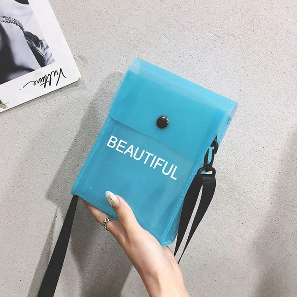 

Cosmetic Bag PVC Jelly Color Shoulder Pouch Ladies Transparent Messenger Bag Single Shoulder Bag Crossbody Bag Phone Pocket