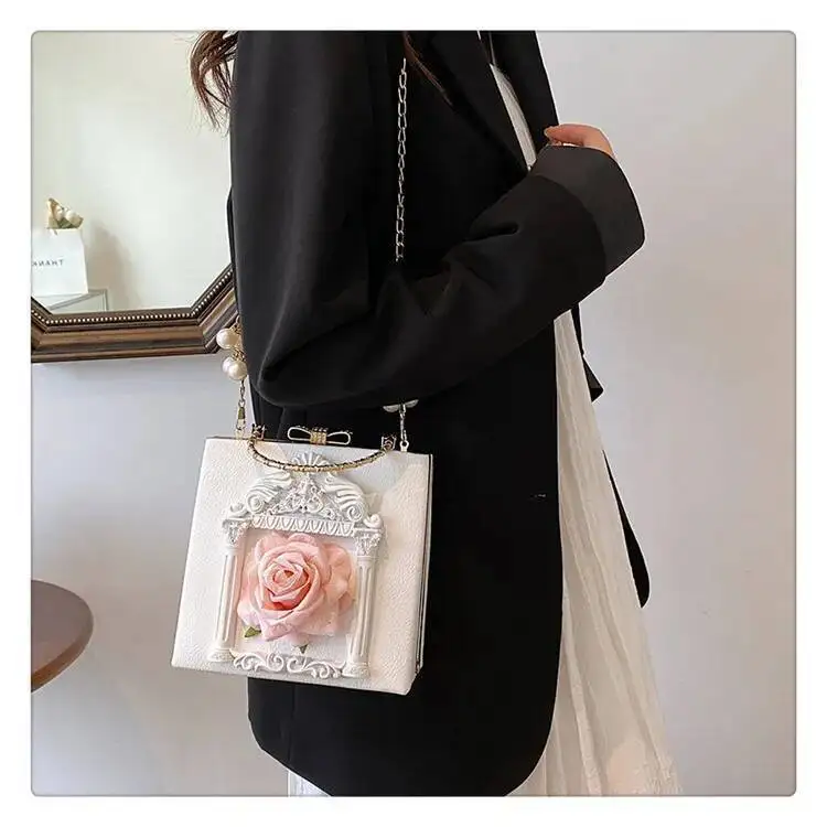 Bloom Gothic Dark Y2k Messenger Women New Haruku Pearl Chain Casual Crossbody Bags Female Vintage Designer Bag
